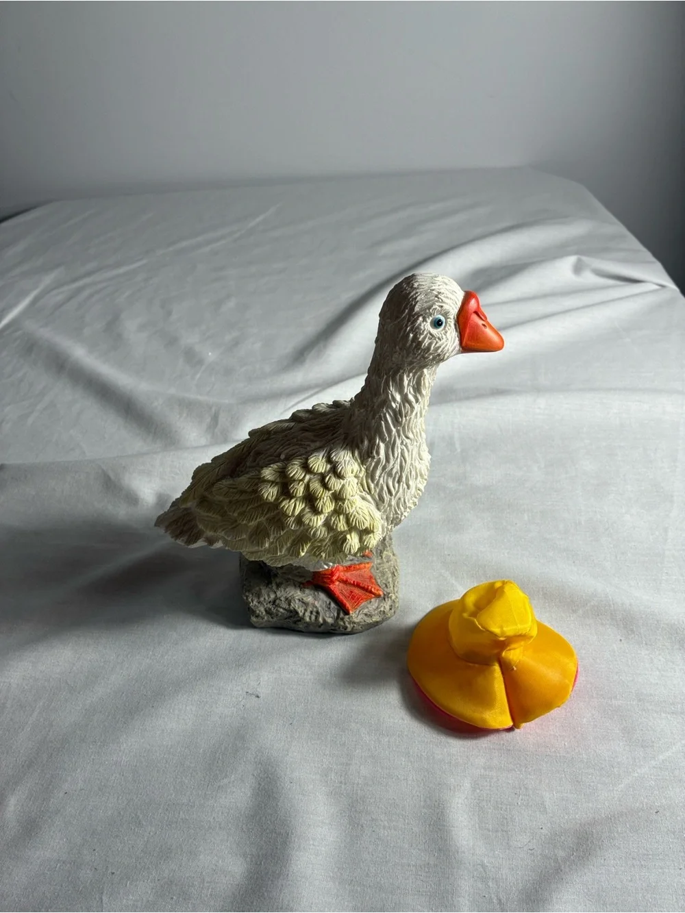 Mini Porch Goose Resin Figurine with Removable Rain Hat 8” EUC